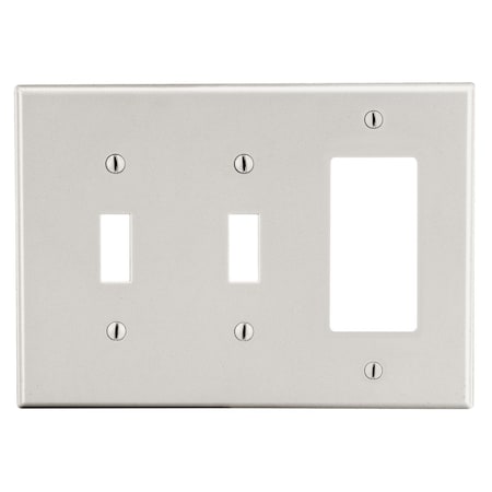 Hubbell Wiring Device-Kellems Wallplate, 3-Gang, 2) Toggle 1) Decorator, Light Almond P226LA